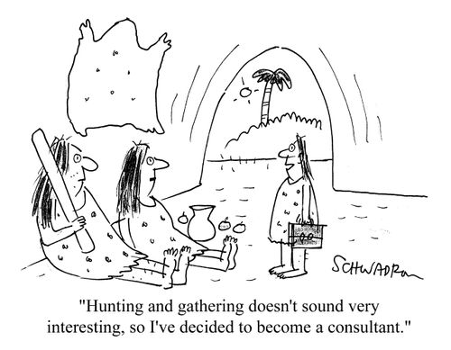 'Hunting and gathering doesn't sound very interesting, so I have decided to become a consultant.'