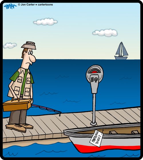 Man gets a parking ticket on his fishing boat.
