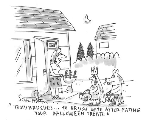 "Toothbrushes...to brush with after eating your Halloween treats!"