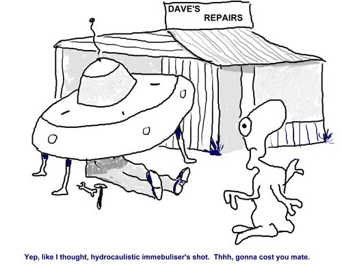 'Yep, like I thought, hydrocaulistic immebuliser's shot.  Thhh, gonna cost you mate.'