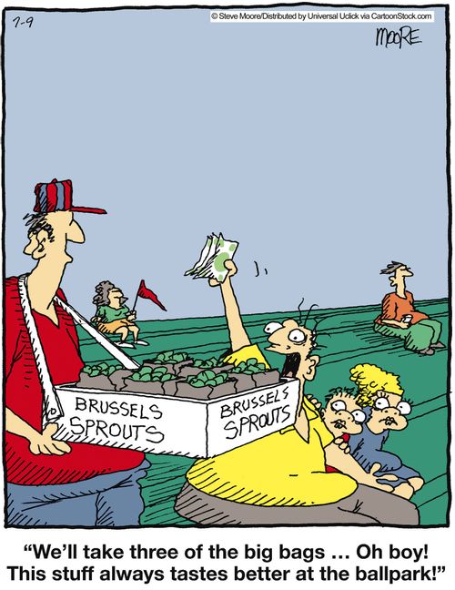 'We'll take three of the big bags... oh boy! This stuff always tastes better at the ballpark!'
