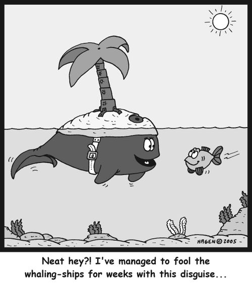 'Neat hey?! I've managed to fool the whaling-ships for weeks with this disguise...'