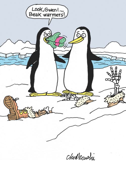 "Look, Gwen!...Beak warmers!"