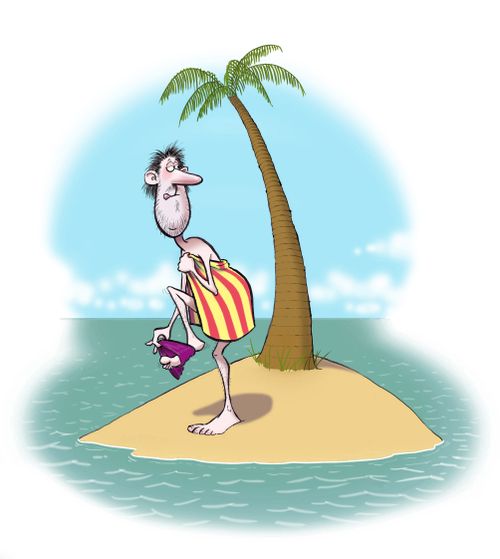 Getting changed on a desert island.
