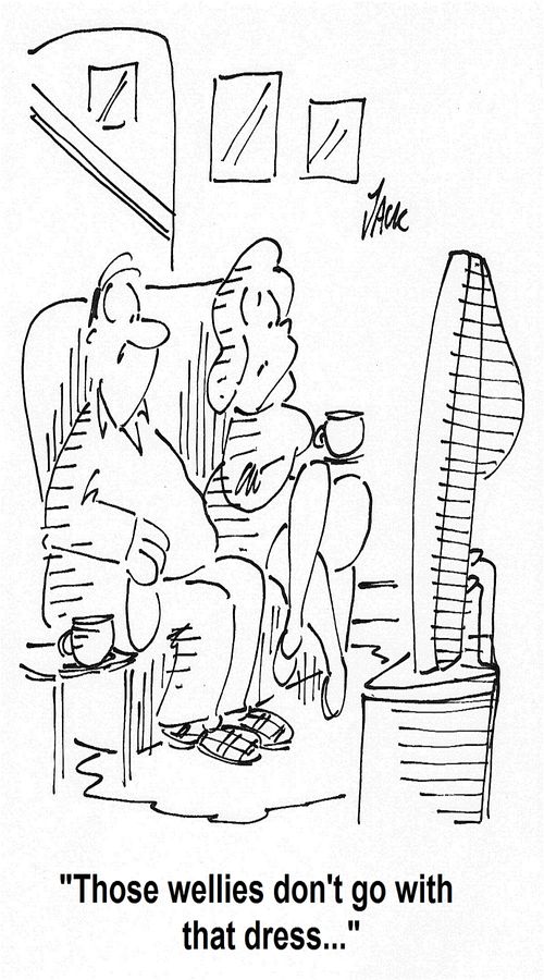 'Those wellies don't go with that dress...'