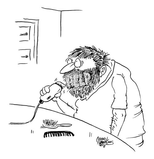 Man having difficulty shaving