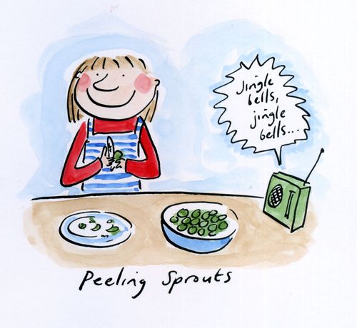 Peeling sprouts.