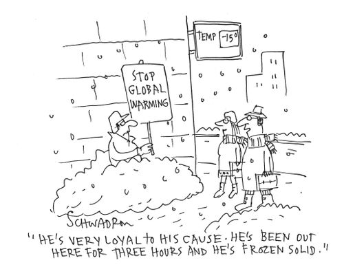 'He's very loyal to his cause. He's been out here for three hours and he's frozen solid.'