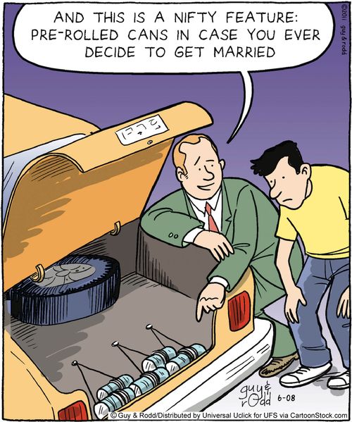 'And this is a nifty feature: pre-rolled cans in case you ever decide to get married.'