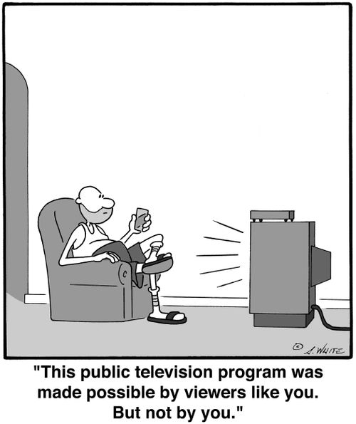 'This public television program was made possible by viewers like you. But not by you.'