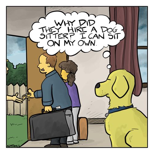 "Why did they hire a dog sitter? I can sit on my own."