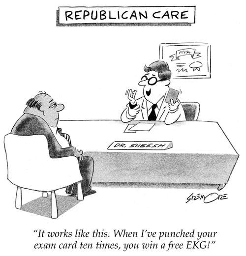"It works like this. When I've punched your exam card ten times, you win a free EKG!"
