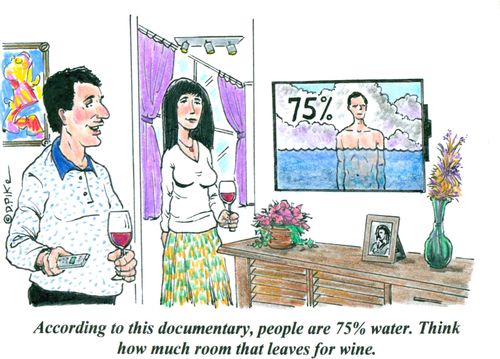 'According to this documentary, people are 75 water. Think how much room that leaves for wine.'