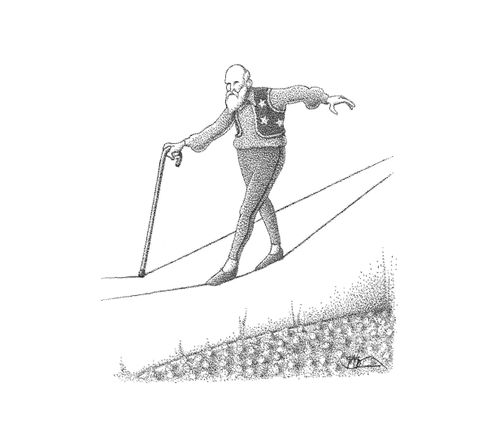 Elderly tightrope walker.