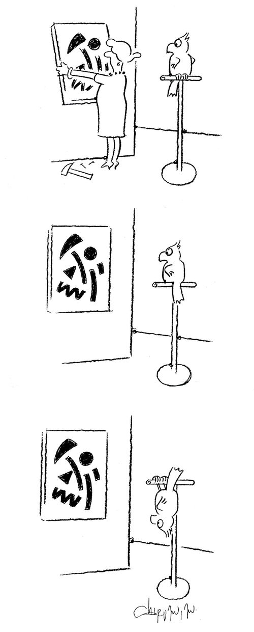 bird interprets modern art