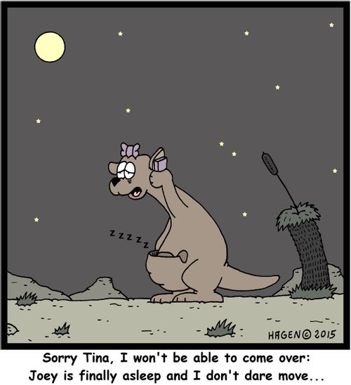 "Sorry Tina, I won't be able to come over: Joey is finally asleep and I don't dare move..."