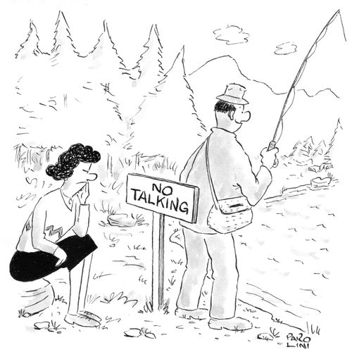 'No talking' sign at a fishing site.