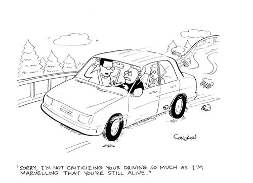 "Sorry, I'm not criticizing your driving so much as I'm marvelling that you're still alive."