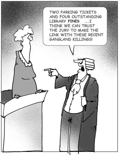 Prosecutor trying to link parking tickets and library fines with gangland killings.