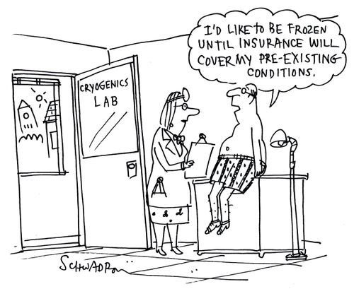 'I'd like to be frozen until health insurance will cover my pre-existing conditions.' 