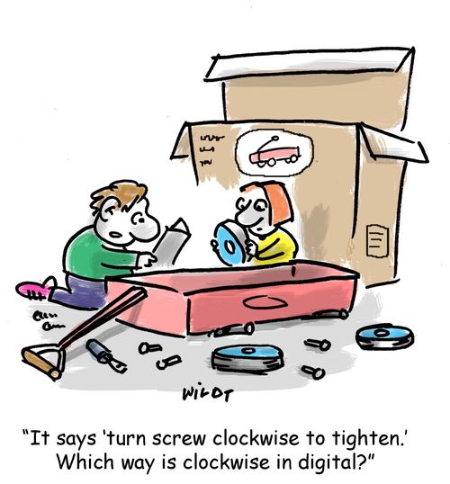 'It says 'turn screw clockwise to tighten.' Which way is clockwise in digital?'