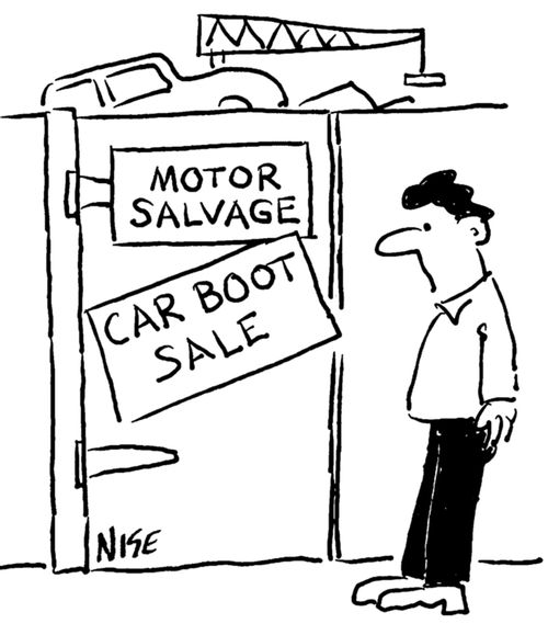"Car Boot Sale" at motor salvage depot.