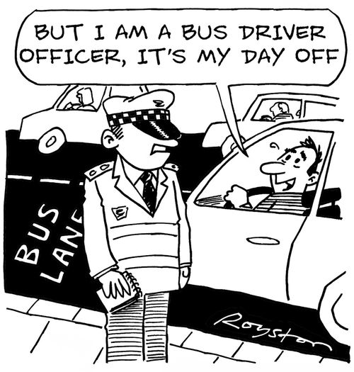 Car driver in bus lane: 'But I am a bus driver officer, it's my day off.'