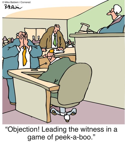 'Objection! Leading the witness in a game of peek-a-boo.'
