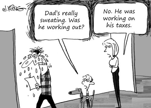 "Dad's really sweating. Was he working out?"