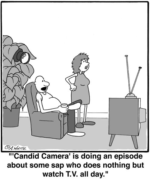 ''Candid Camera' is doing an episode about some sap who does nothing but watch T.V. all day.'