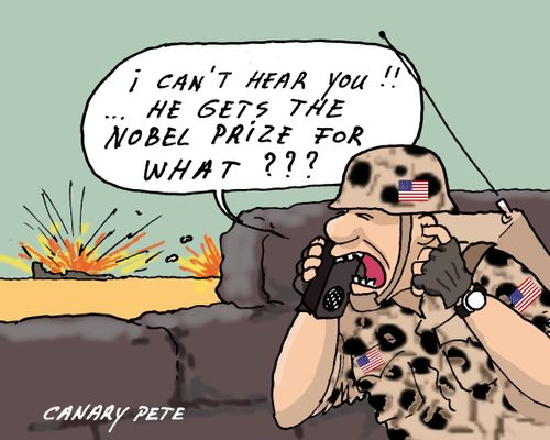 "I can't hear you! He gets the Nobel Prize for what??"
