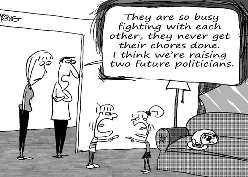 "They are so busy fighting with each other, they never get their chores done. I think we're raising two future politicians."