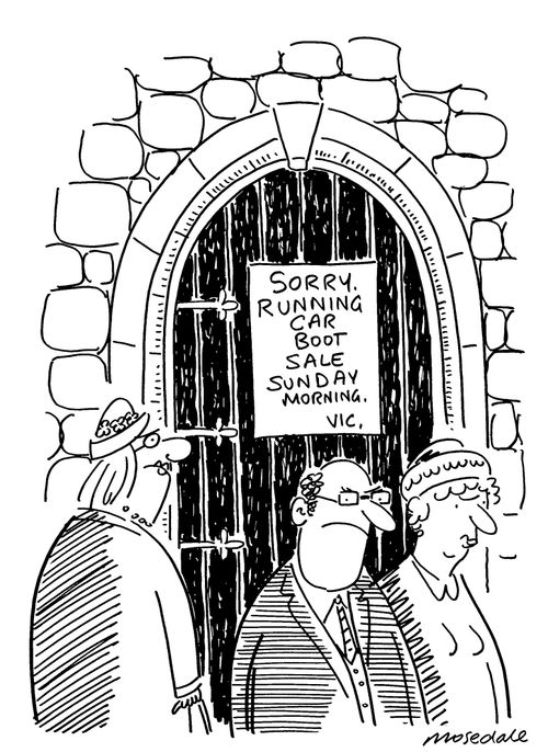 Vicar absent from church due to car boot sale.