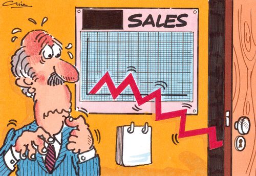 Unhappy businessman as he watches his sales go crashing down on his chart