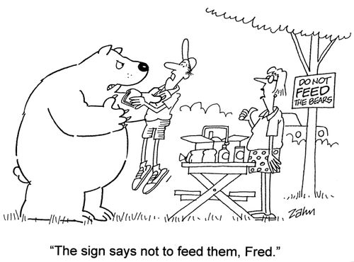 'The sign says not to feed them, Fred.'