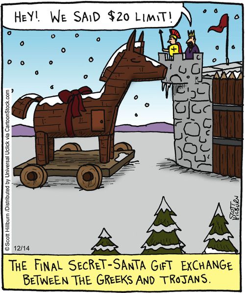 The final secret-santa gift exchange between the Greeks and the Trojans.