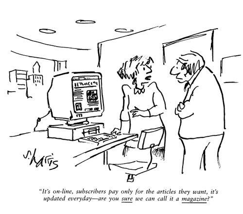 'It's online, subscribers pay only for the articles they want, it's updated every day - are you sure we can call it a magazine?'