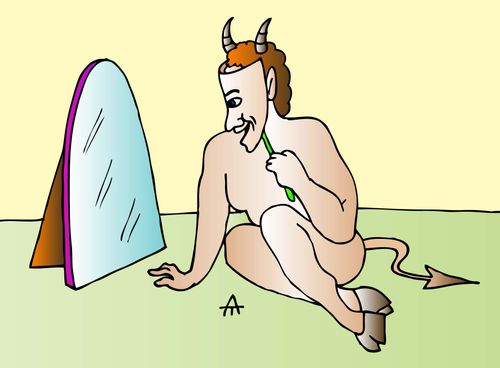 The devil puts on a mask before looking in a mirror.