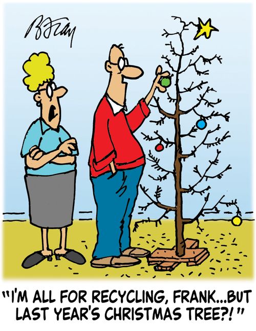 'I'm all for recycling, Frank...but last year's Christmas tree?!'