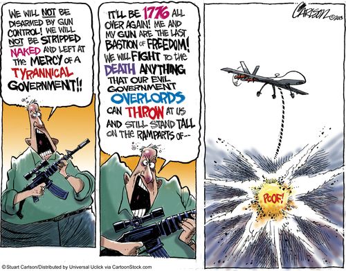 'We will not be disarmed by gun control! We will not be stripped naked and left at the mercy of a tyrannical government!'