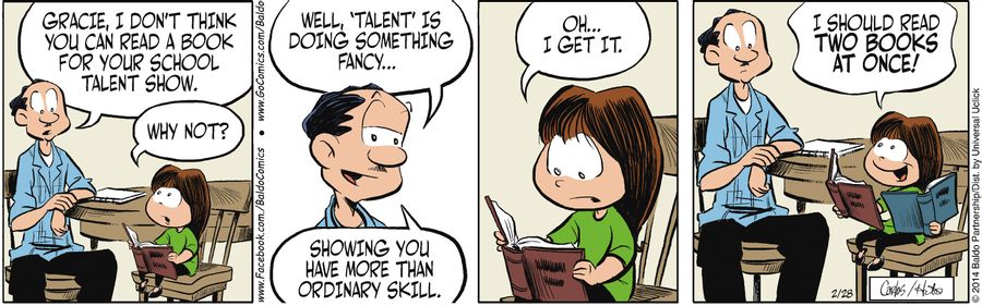 "Gracie, I don't think you can read a book for your school talent show."
