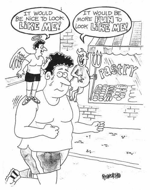 Exercising man struggling with his conscience
