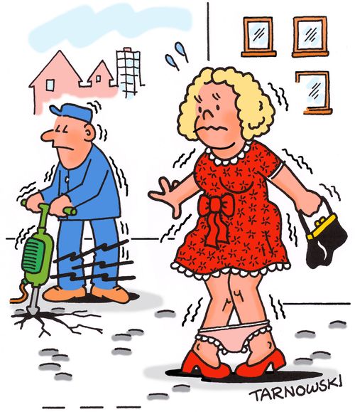 Blonde loses her panties because of a pneumatic drill.