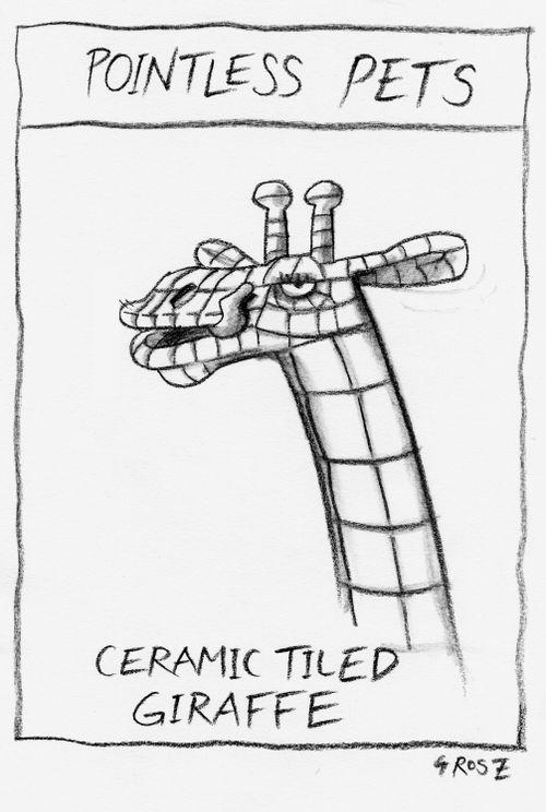'Pointless Pets: A ceramic tiled giraffe.'