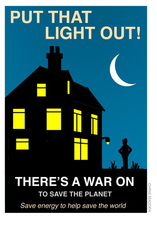 A call to save energy, based loosely on the style of second world war posters