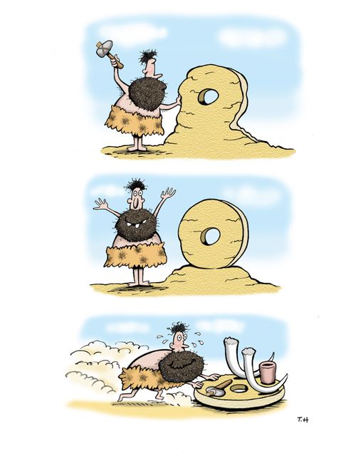 Man discovers the wheel, sort of.
