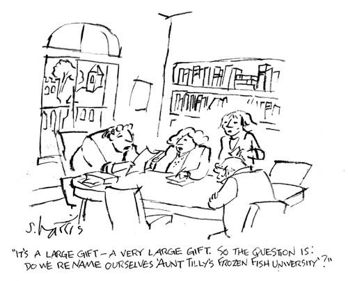 "It's a large gift - a very large gift.  So the question is: do we rename ourselves 'Aunt Tilly's Frozen Fish University'?"