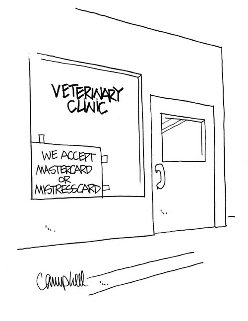Veterinary Clinic: We Accept Mastercard or Mistresscard.