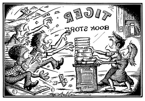 People rushing to buy a book form a book store