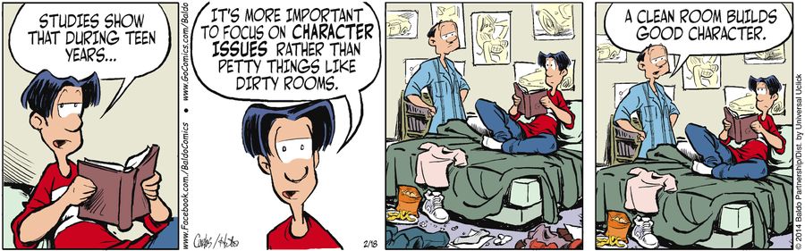 "Studies show that during teen years...it's more important to focus on character issues rather than petty things like dirty rooms."